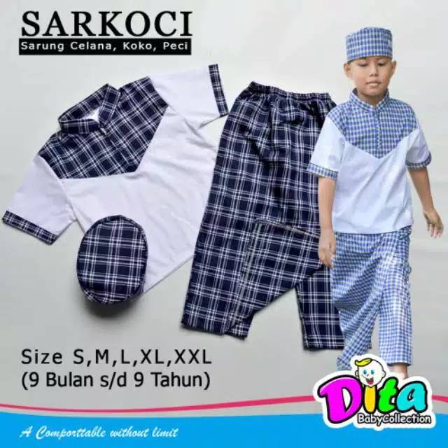 Sarung set koko Peci Dita Sarkoci Dita anak murah grosir sarung instan sarung celana