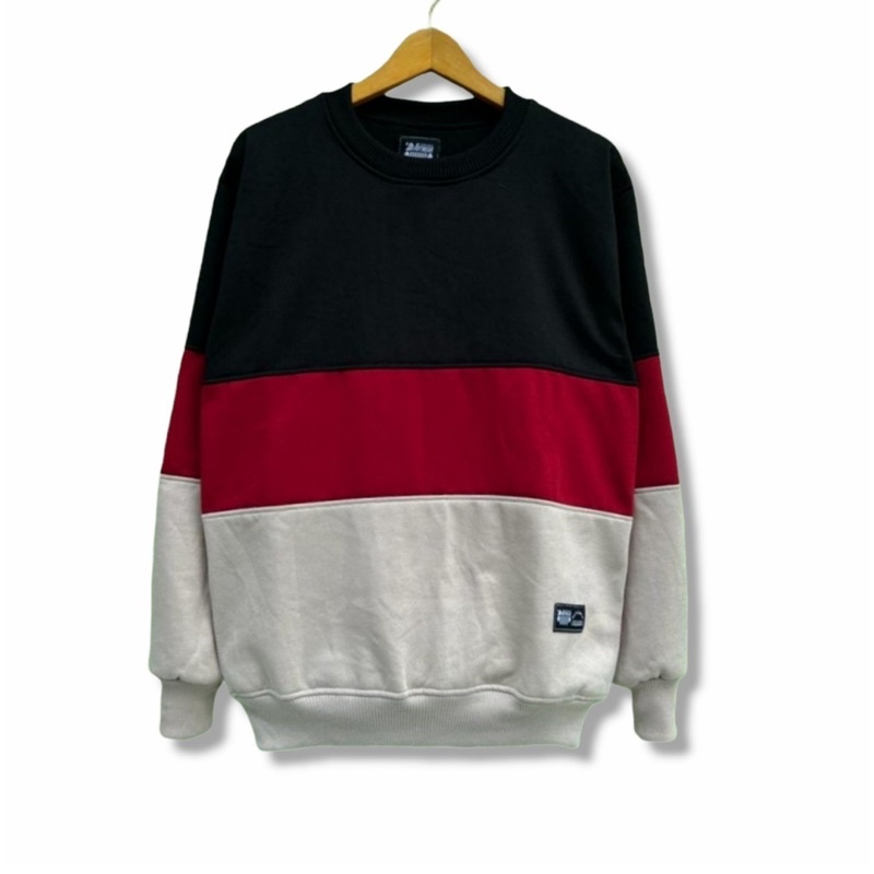 Sweater Crewneck 3D Crem Maroon Hitam Sweater Kombinasi Pria Wanita