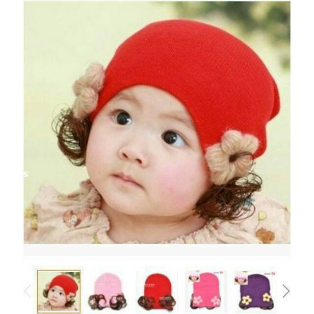 Flower Wig Hat Cute/Topi Rajut Bunga Wig Kuncir