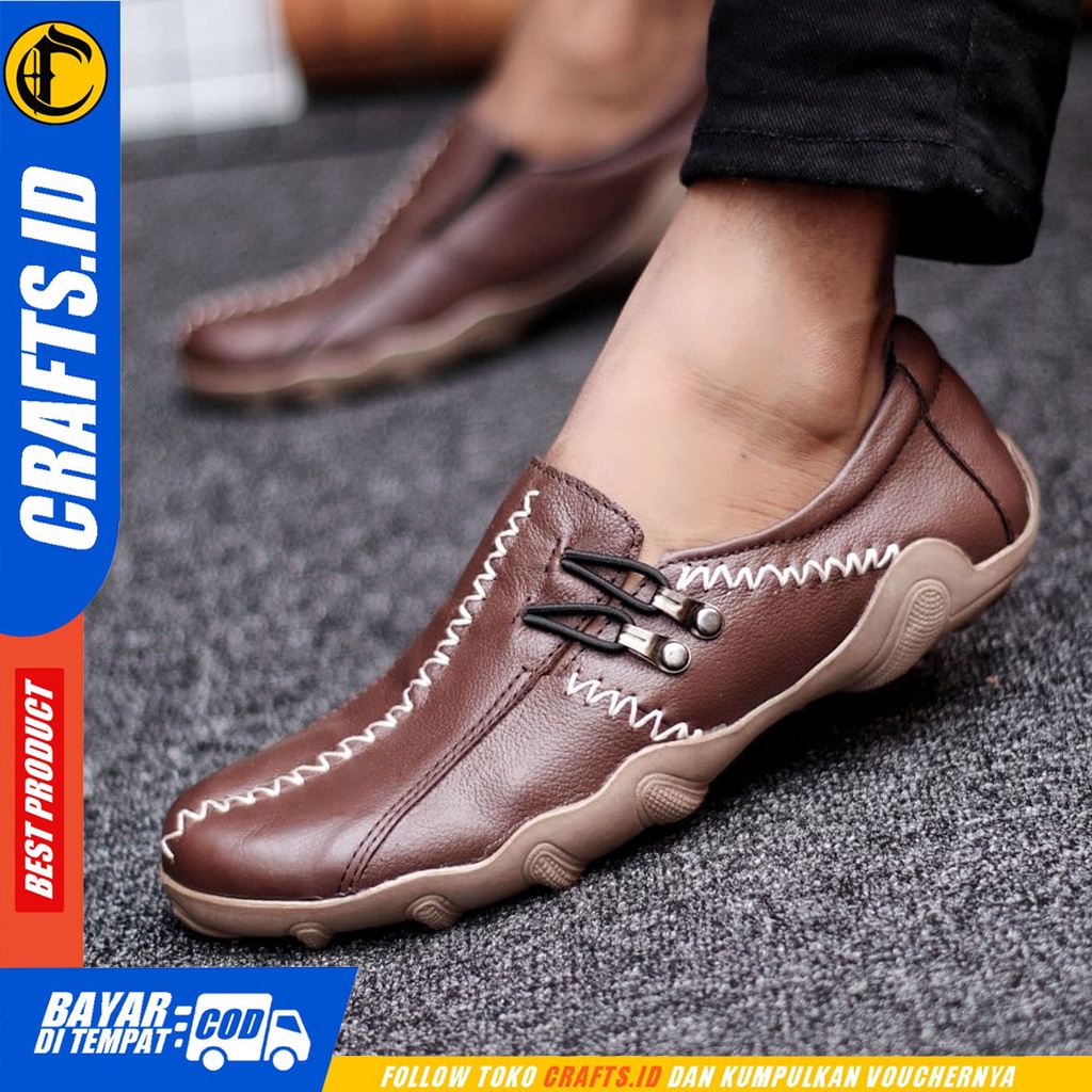 CRAFTS Zigc - Sepatu Slip On Pria Casual Kulit Asli