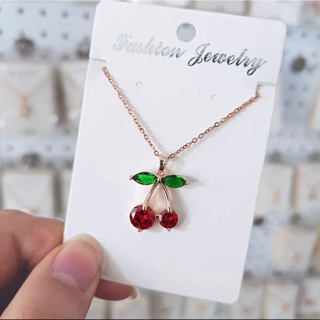 COD! kalung titanium wanita liontin cherry red import / kalung cherry anti karat