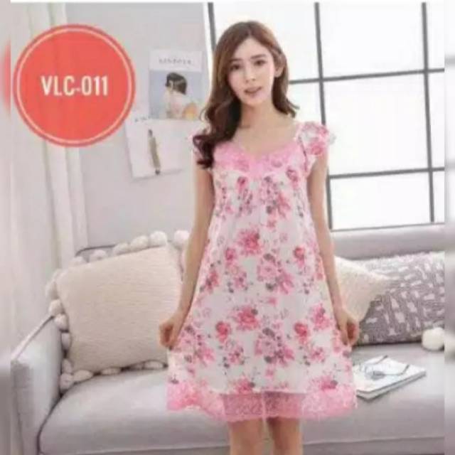 Baju Tidur Dress Kaos Import Bunga Korea