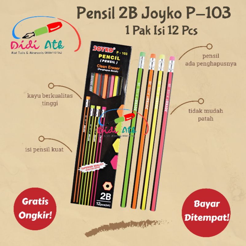 

Pensil 2B Joyko P-103 Ada Penghapus 1 Pak Isi 12 Pcs