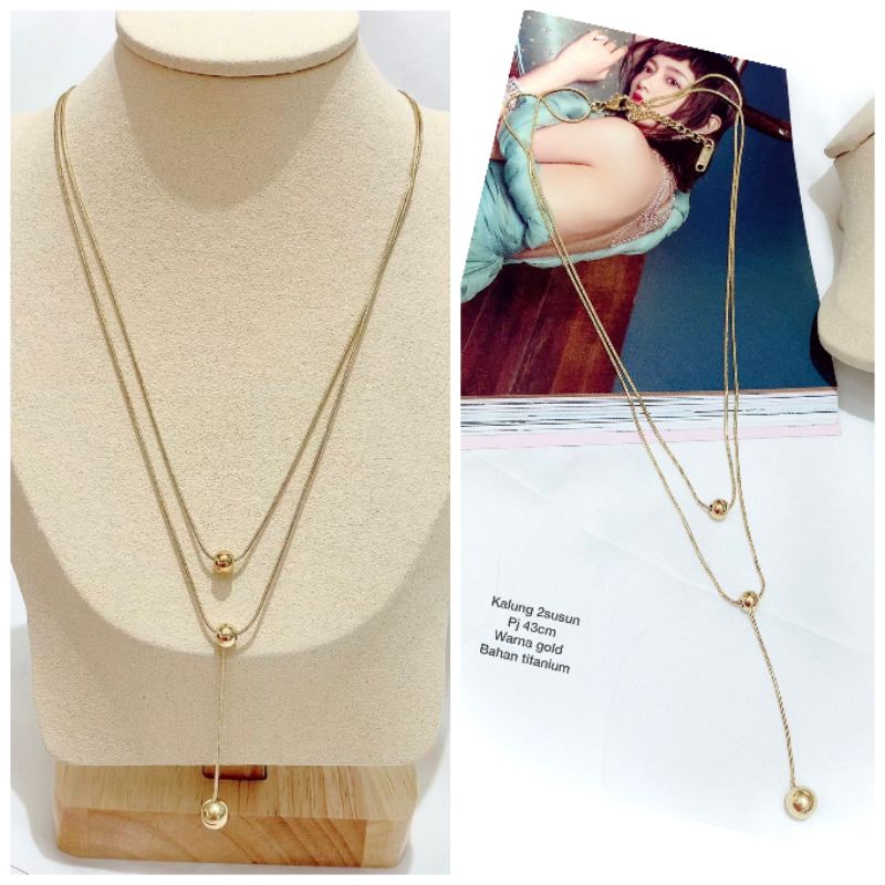 Kalung Titanium Asli Rantai Gold 2 layer Premium Brandad Stainless steel Anti karat anti alergi T001