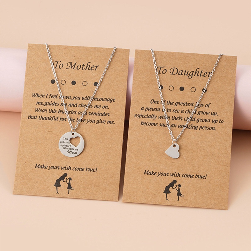 Siy 2pcs Cutout Heart Kalung/Gelang Stainless Steel Yang Sesuai Dengan Cinta Kalung Gelang Set Hadiah Hari Ibu