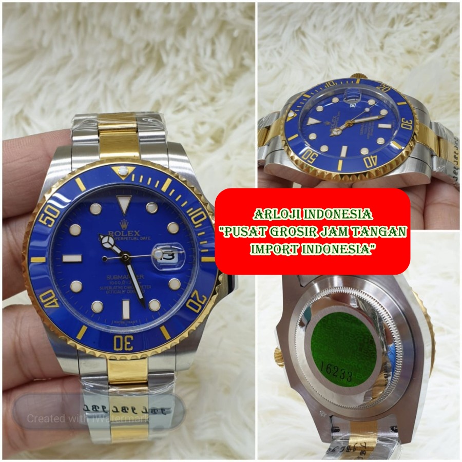 Cash Back Jam Tangan Pria ROLEX Submariner Two Tone Blue 45mm Garansi 1th