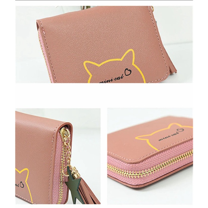 W34 Dompet Mini Wanita Motif Binatang Lucu Kucing Koin Cewek Kartu Uang Foto Cantik Women Wallet Perempuan Kulit PU Leather Hitam Lipat Kecil Panjang  Korea Pria Cowok Laki Laki Cowo Import Premium Murah Tas Dompet Wanita Import Cewe Cantik