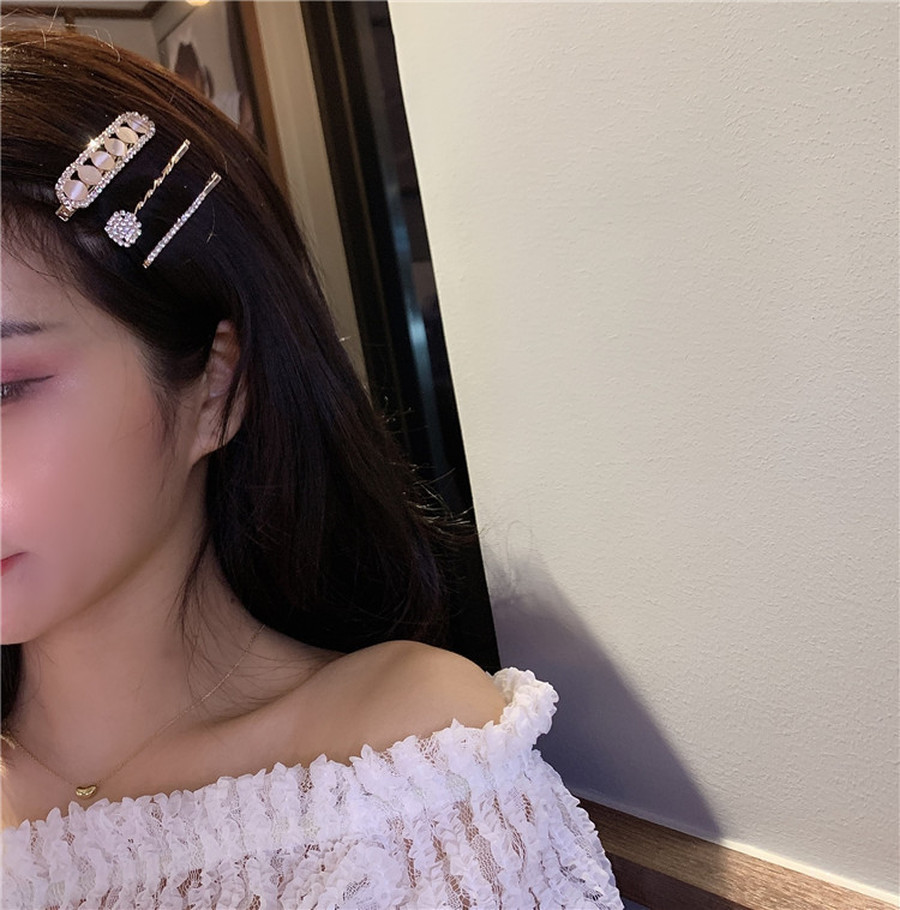 3 Pcs / Set Jepit Rambut Hias Kristal Berlian Imitasi Gaya Korea Untuk Perempuan