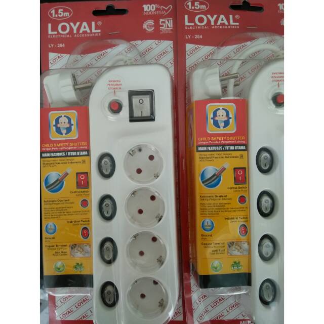 Stop Kontak Arde 4 Lubang with Circuit Breaker + Central Switch LOYAL