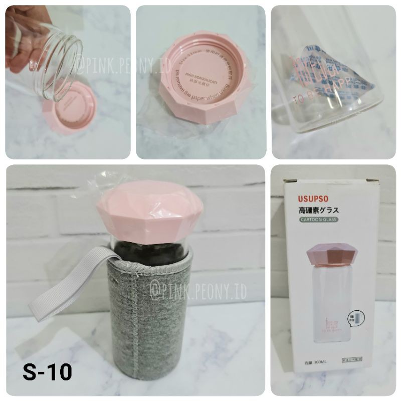 BOTOL MINUM PINK TUTUP DIAMOND 300 ML