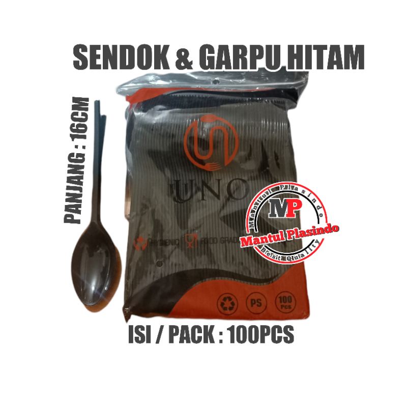 isi 100pcs Sendok Panjang Hitam / Sendok Makan