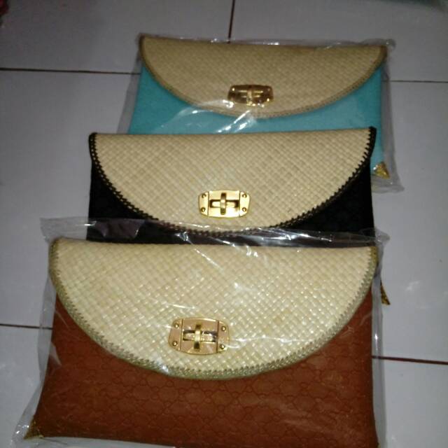 Clutch dompet bali polos pandan oscar kancing besi
