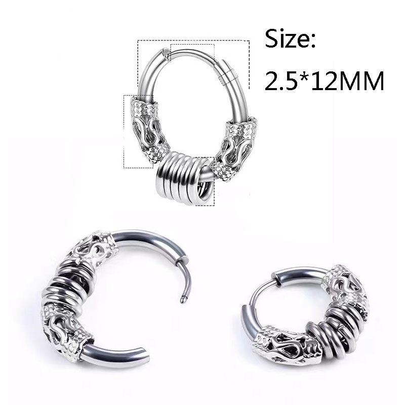 1 / 2pcs Anting Hoop Desain Naga Totem Bahan Stainless Steel Untuk Pria