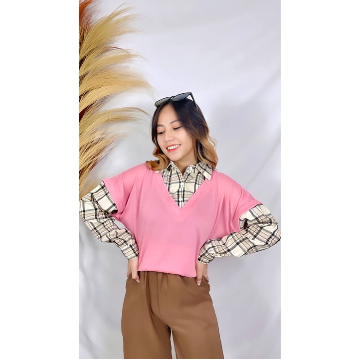 [12.12] RX FASHION - WAFEL TOP FLANEL BLOUSE XXL / ARDE TOP BLOUSE / KEMEJA PAULA PLAID / Atasan Kemeja Muslim Wanita Korean Style Flannel Terlaris - NN