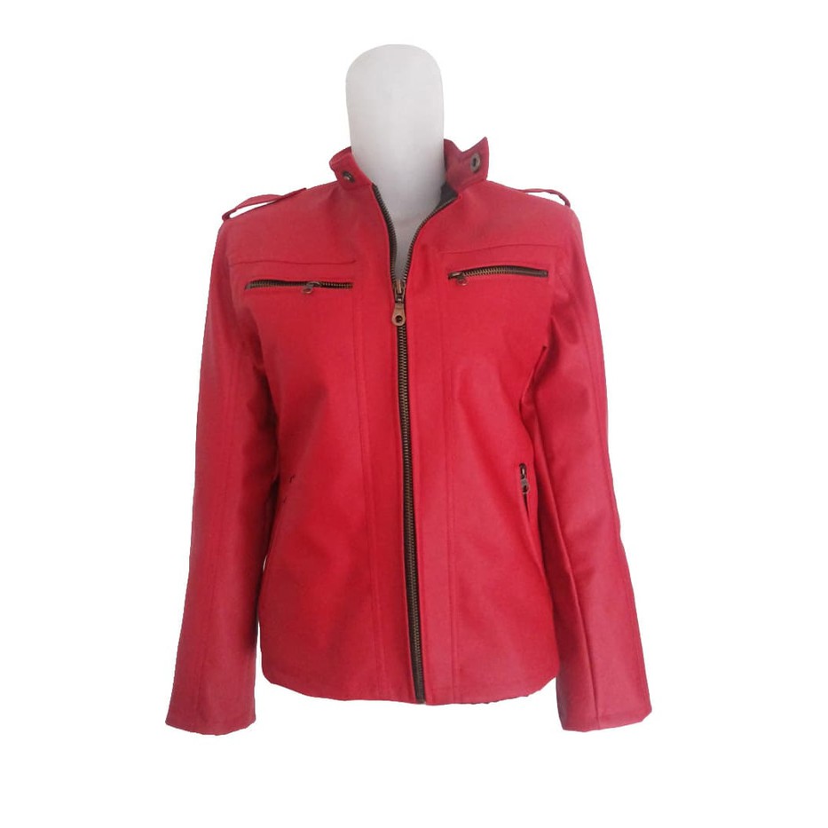 Jual Jaket Semi Kulit Wanita Simple Red - Merah, S Diskon