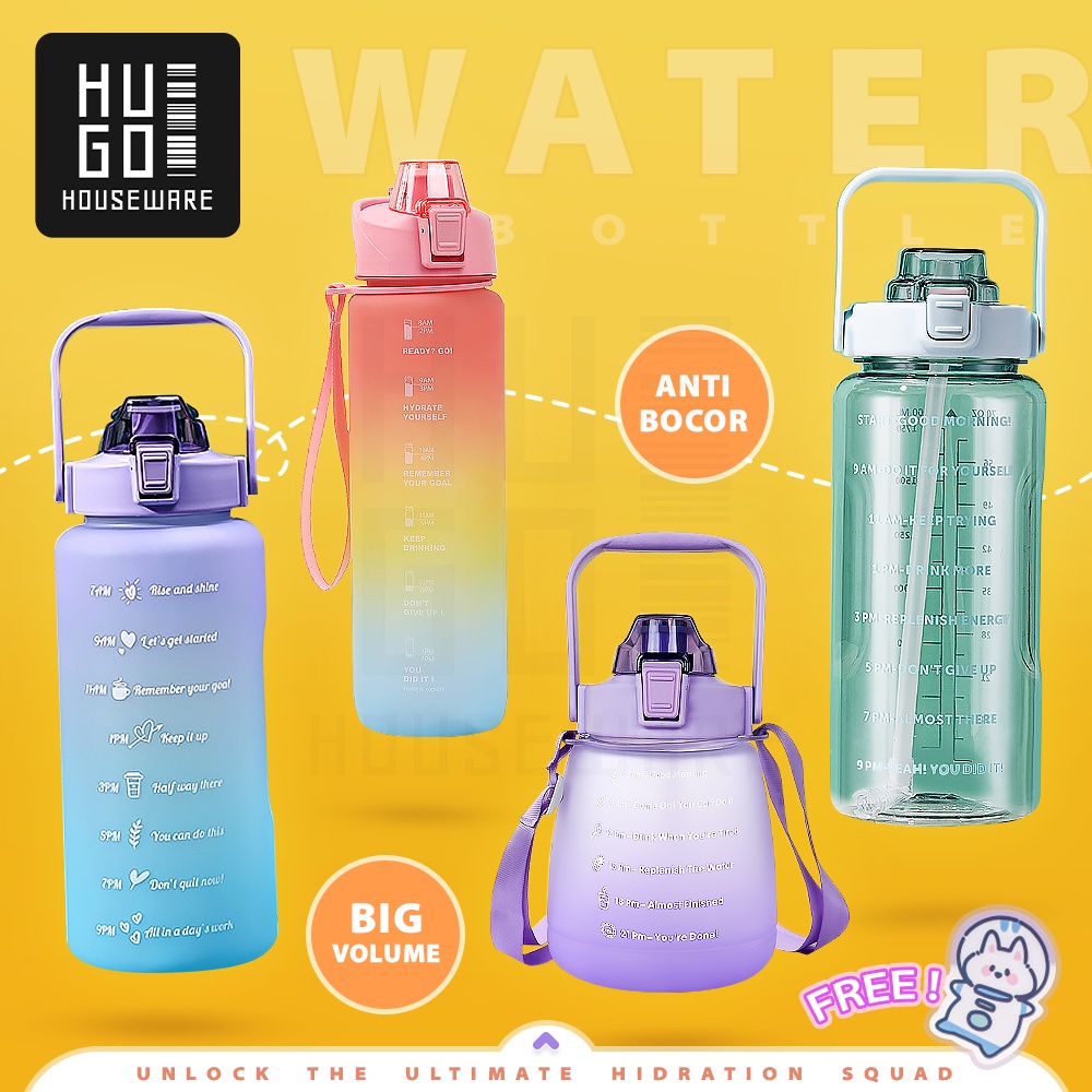 HUGO Botol Minum Motivasi Viral Botol Tempat Air Minum Premium Quality 1000ml/ 1200ml/ 1500ml/ 1800ml/ 2000ml Free Stiker