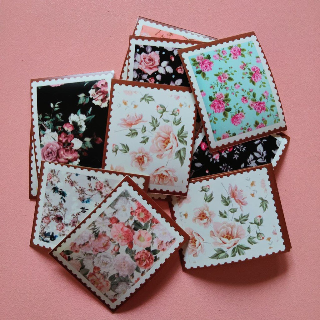 

sticker scrapbook perangko aesthetic - stiker jurnal set motif floral