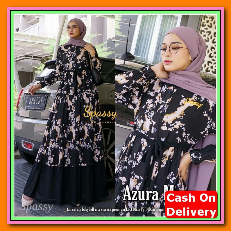 Baju Gamis Syari Wanita Terbaru 2021 Misbee Set Khimar Ceruty Qin QY919 Promo Shopee 12.12 / Azura