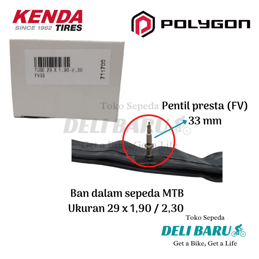 Polygon Kenda Ban dalam 29 x 1.90 / 2.30 pentil presta FV 33 mm sepeda MTB