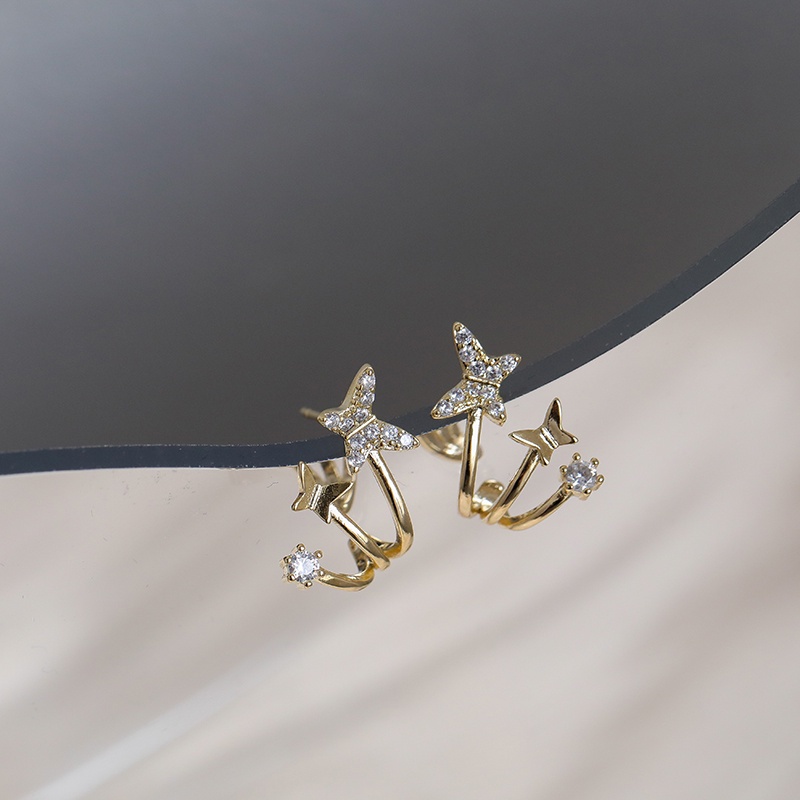 Fashion aksesoris wanita gaya Korea jarum perak 925 sederhana retro logam anting manik bulat kecil-C