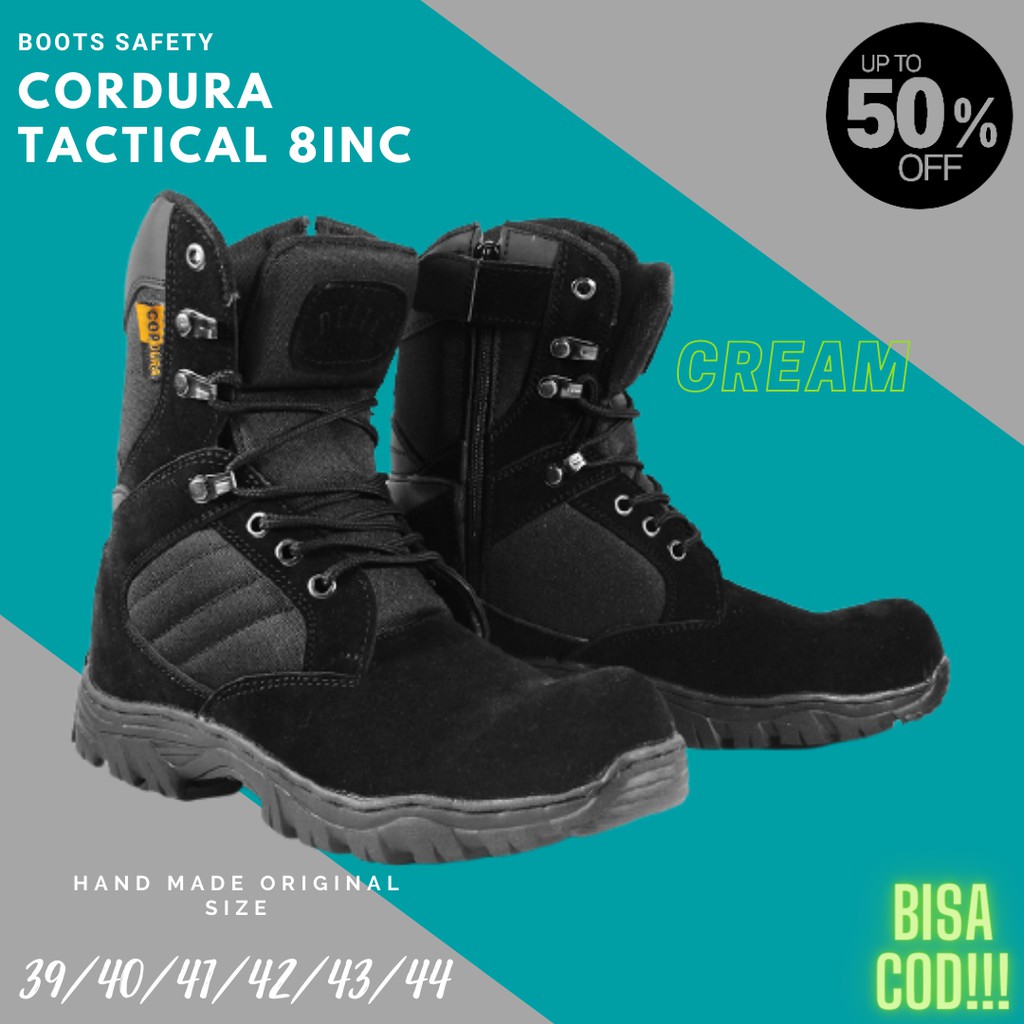 [ COD ]EKSKLUSIF Delta Boots Tactical Hitam Sepatu Safety Boots High 8 Inchi - Gurun - Hiking Gunung