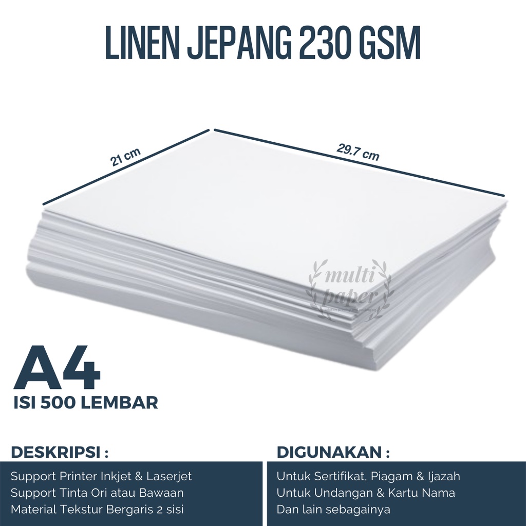 Kertas Linen A4 1 Rim isi 500 lembar / Kertas Linen A4
