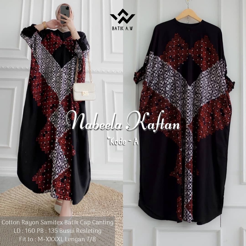 Batik A W - Nabeela Kaftan Batik Cap Canting Motif Sogan Malaman Lengan 7/8 Busui Rayon Super Kaftan Kondangan