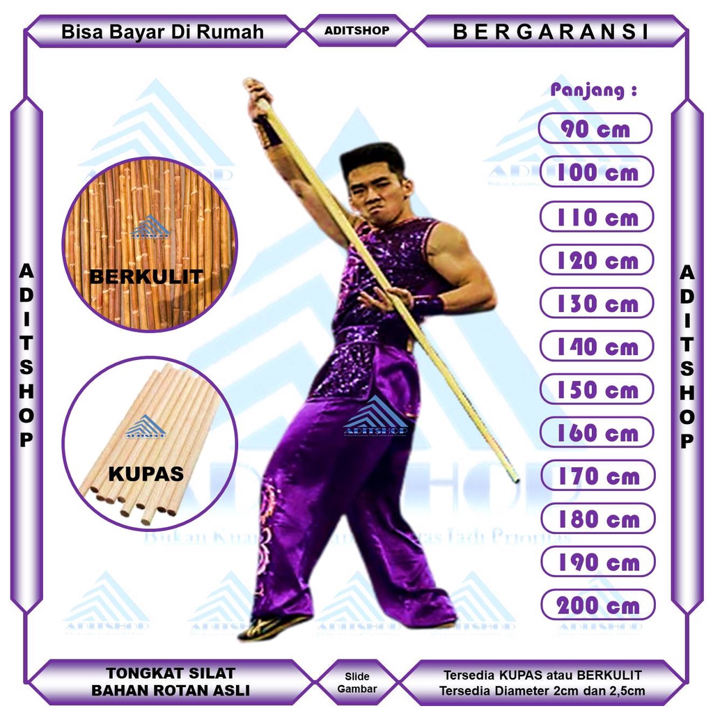 Tongkat Beladiri Dewasa Bahan Rotan - ADITSHOP - Tongkat Persilatan PSHT - Tongkat Silat IPSI - Tong