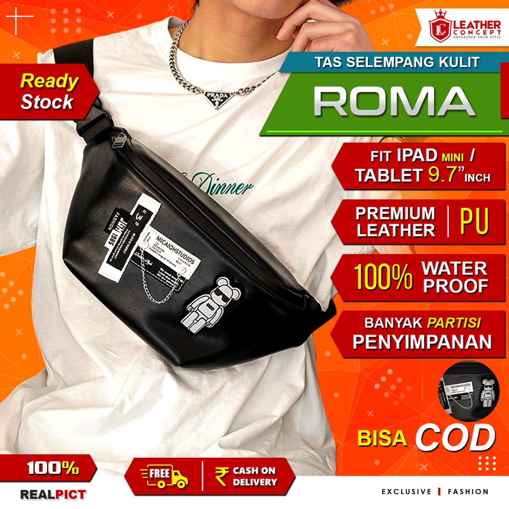 Tas Selempang Kulit Pria Tas Pria Tas Kulit Pria Waist Bag Pria ROMA