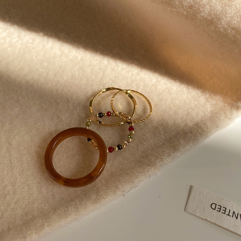 4PCS/Set Acetate Pearl Ring Set Crystal Resin Index Finger Ring