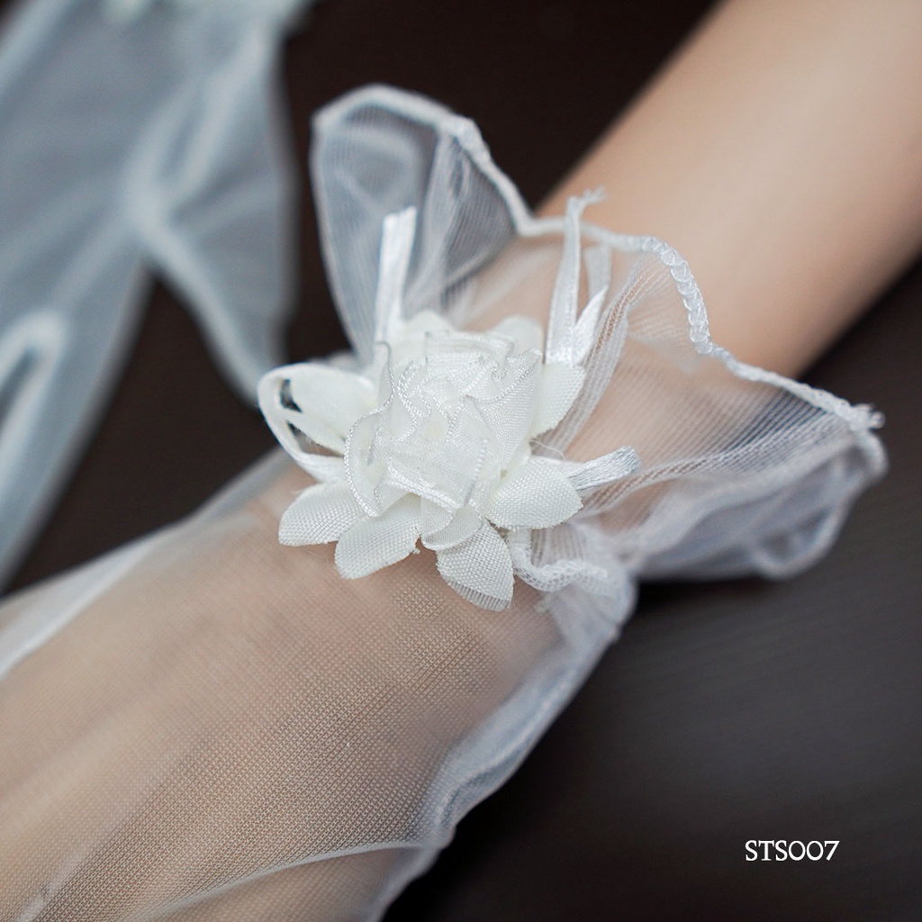 [SIAP KIRIM AKSESORIS PENGANTIN WANITA BRIDAL GLOVES PENDEK SEMI TRANSPARAN STS007