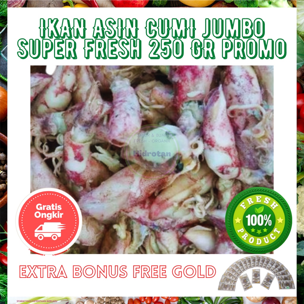 

Ikan Asin Cumi Jumbo 250 gr - Bahan Pokok Murah | Paket Makanan Ikan Segar | Seafood Kering Combo Fresh ( Promo Free Emas )