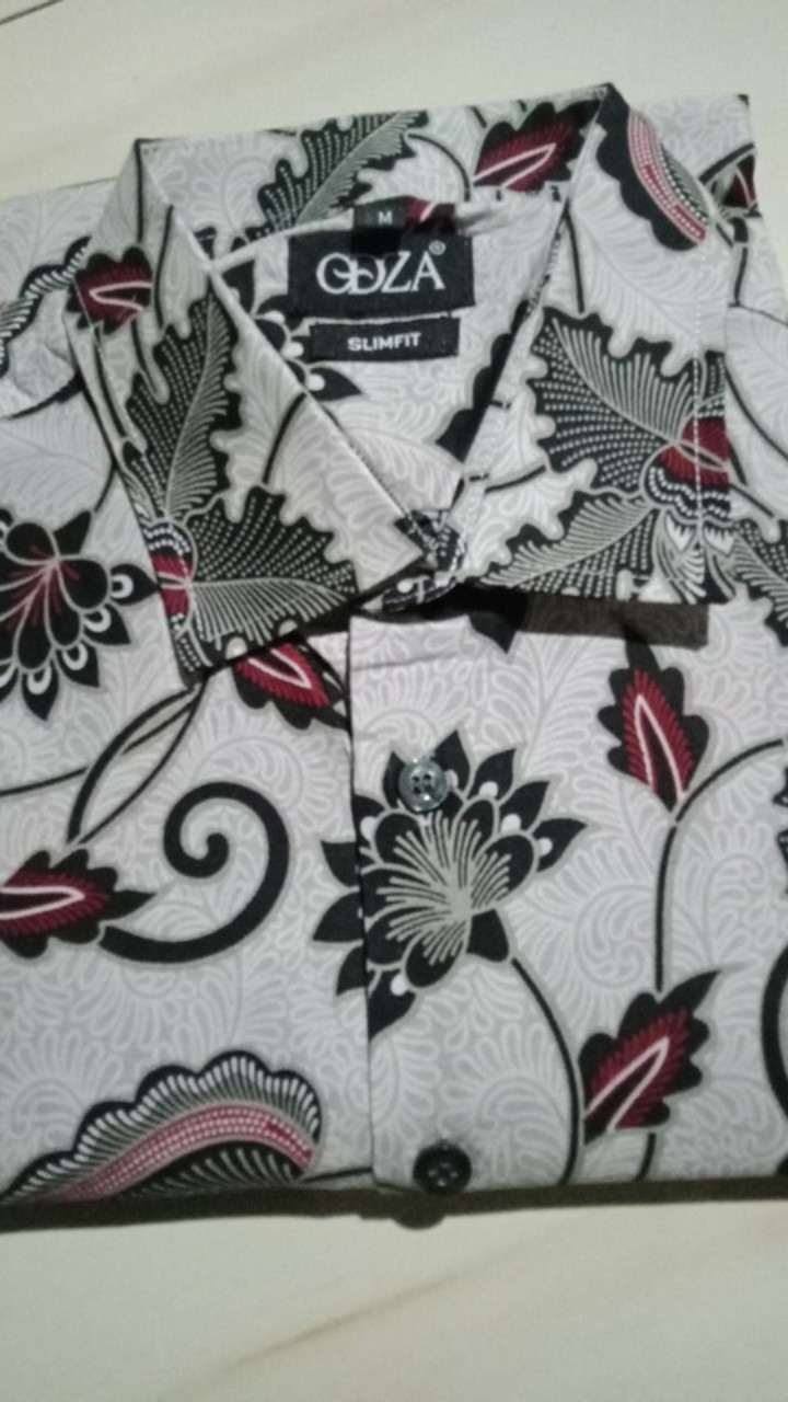 Odza Batik Lengan Panjang Modern Slimfit Modern Pria Kemeja Baju Sogan Hem Solo