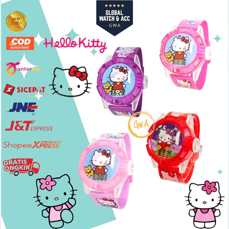 Jam tangan anak laser musik karakter Frozen Hello kitty Sofia