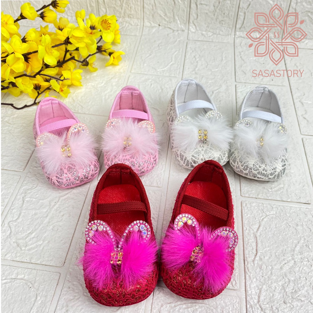 SEPATU PREWALKER BABY BAYI BULU BROKAT PESTA ANAK 0-12 BULAN FP16