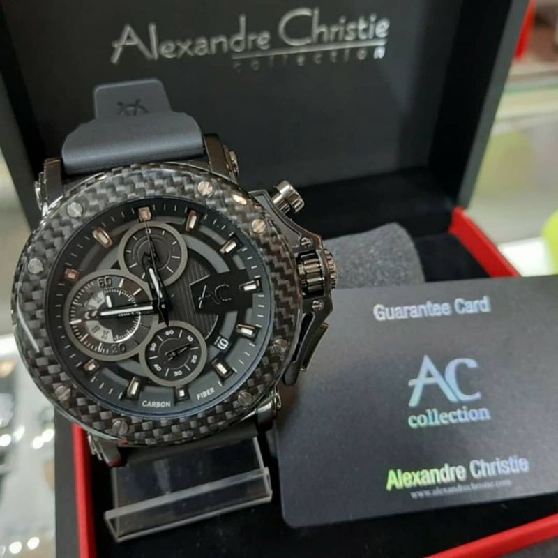 Jam Alexandre Christie AC 9205 Black Carbon Strap Rubber Original