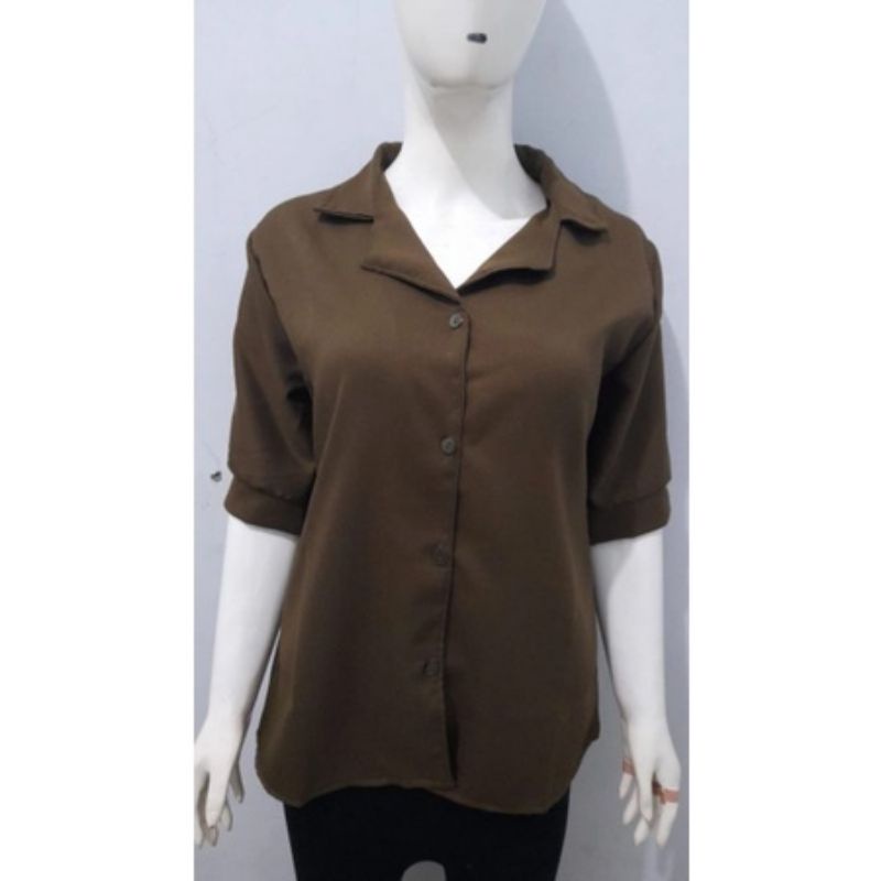 Kemeja Wanita Korea Style Jumbo Lengan Pendek Terkini 2021-4