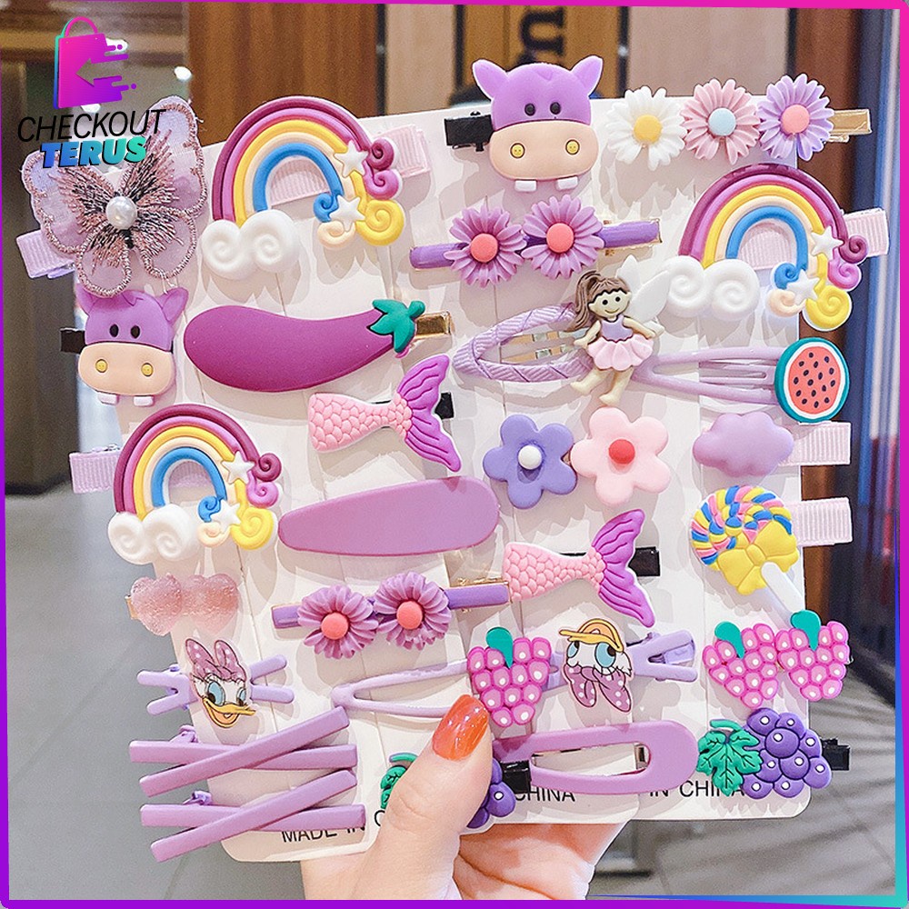 CT C317 Set Jepit Rambut Anak 14 IN 1 Gaya Korea Jepitan Rambut Anak Perempuan Jepit Rambut Anak Hair Clip Aksesoris Anak