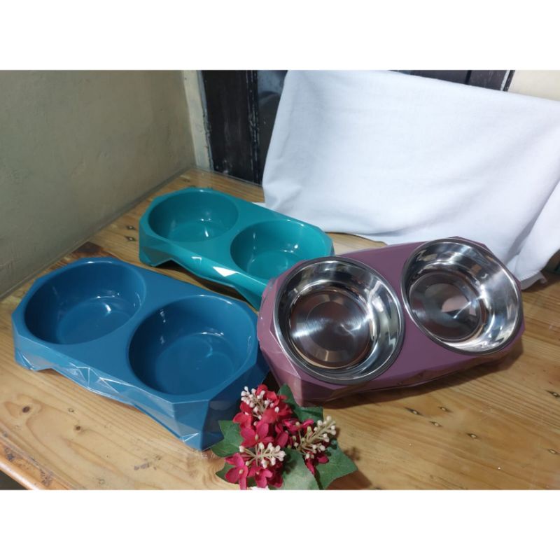 Tempat Makan Minum Anjing Kucing Kelinci &quot;DIAMOND STAINLESS&quot; Anti Slip