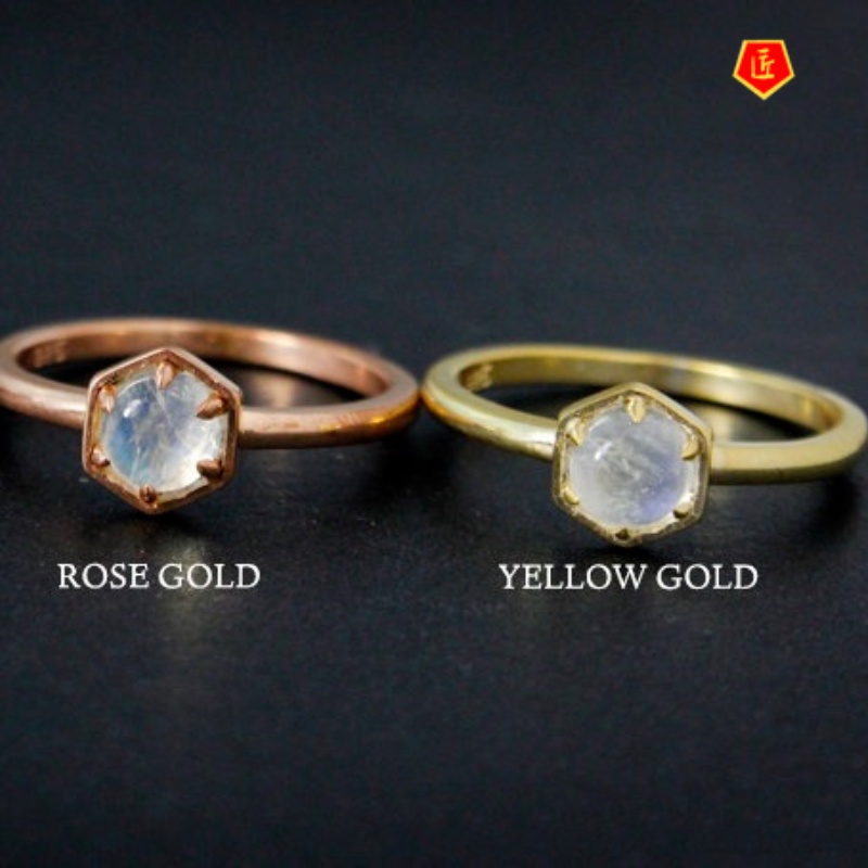 [Ready Stock]Simple Fashion 18K Gold Moonstone Ring