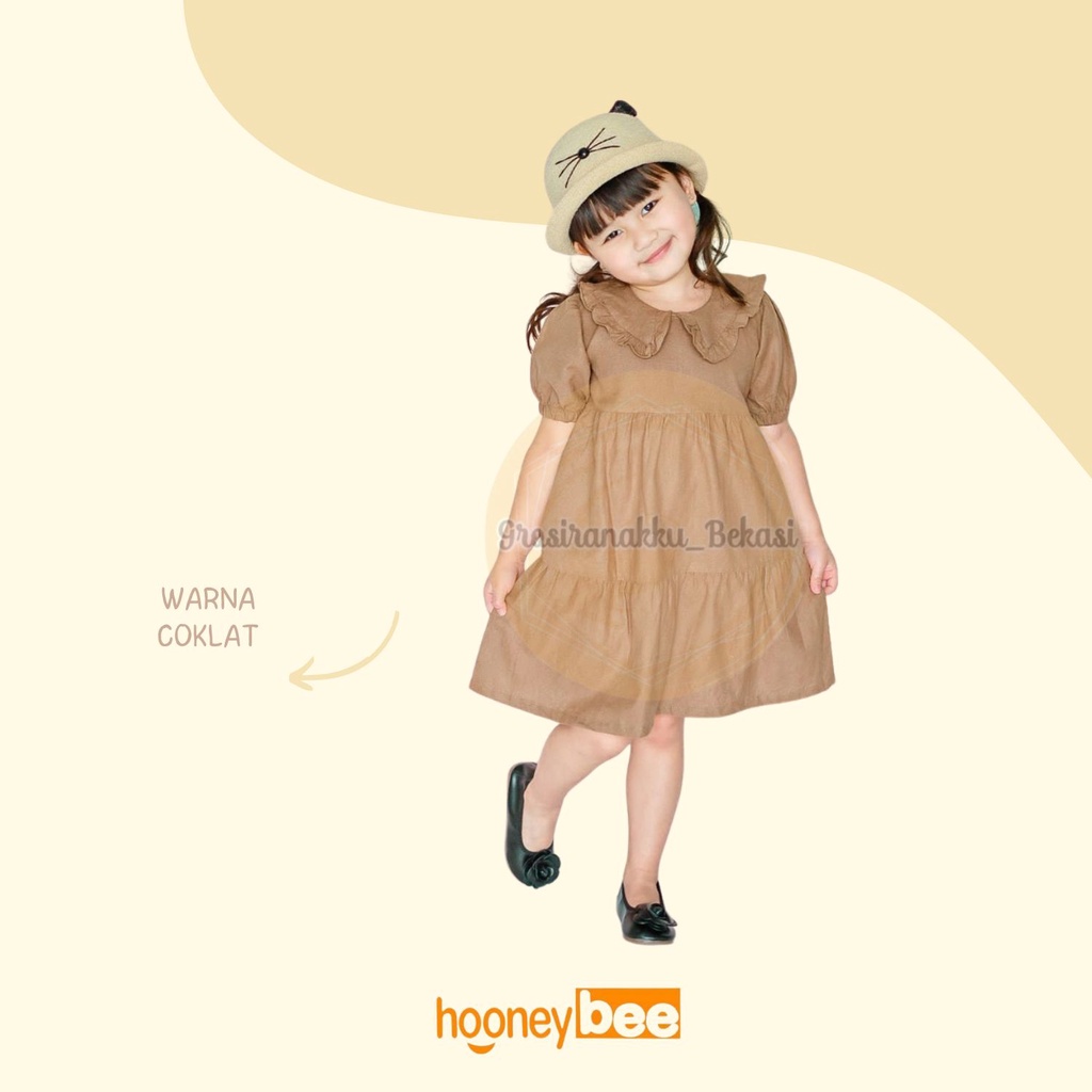 Dress Anak Linen Salsabila Warna Coklat Size 1-5Tahun