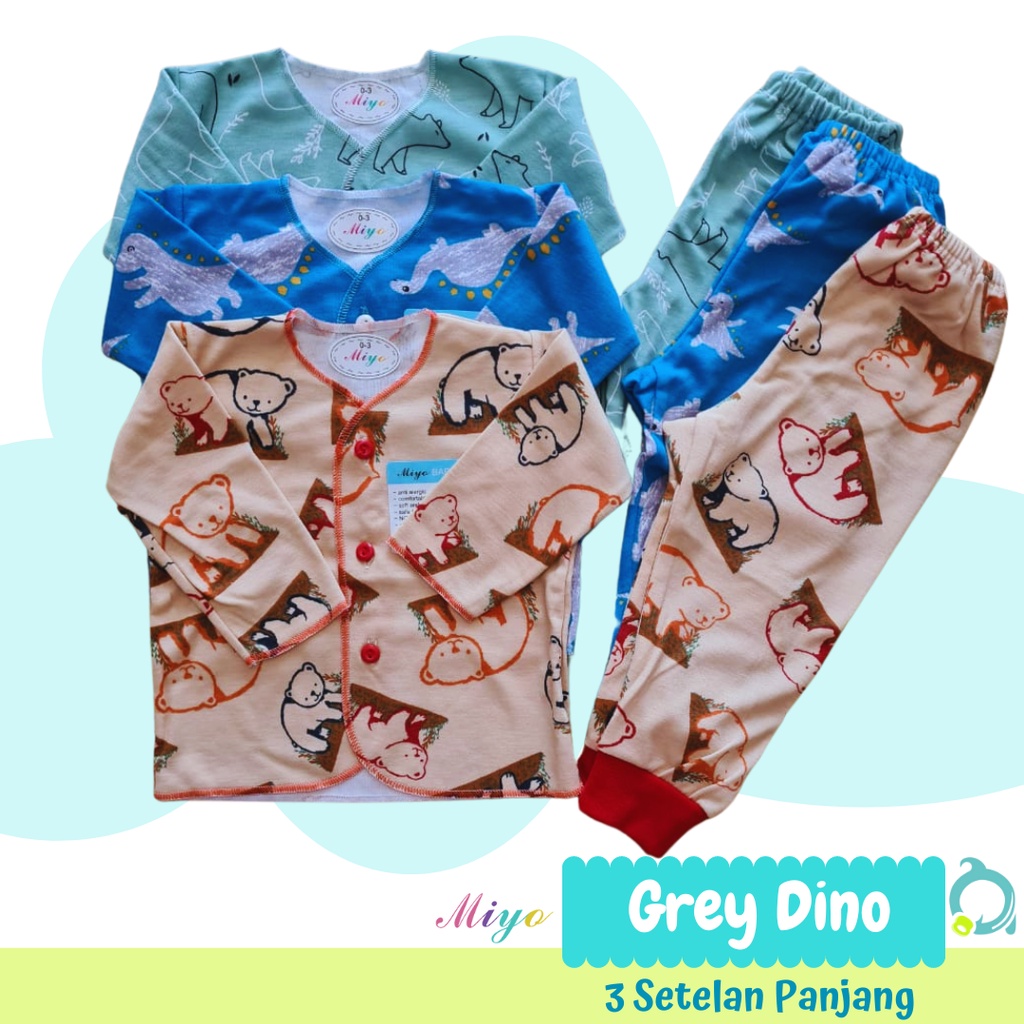 MIYO (Warna/Motif) 3 Setelan Panjang ( 3 Baju 3 Celana) Baju Bayi Baru Lahir / Newborn