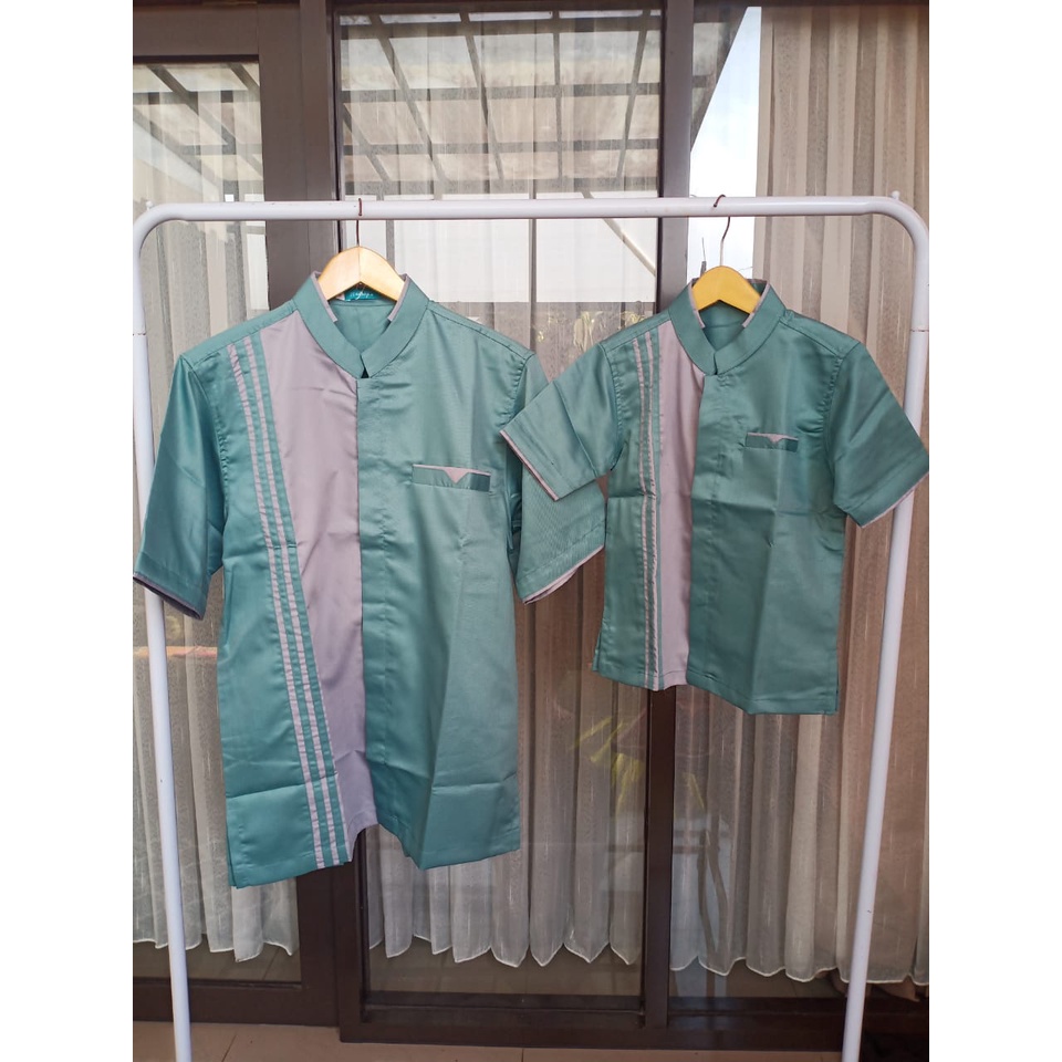 Baju Koko Couple Ayah dan Anak HIJAU WARDAH var Abu