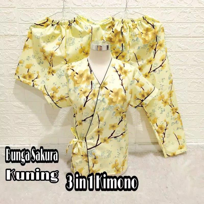3in1 Piyama Wanita / Baju Tidur Wanita / Pajamas Cewek / Katun Jepang Kimono Sakura