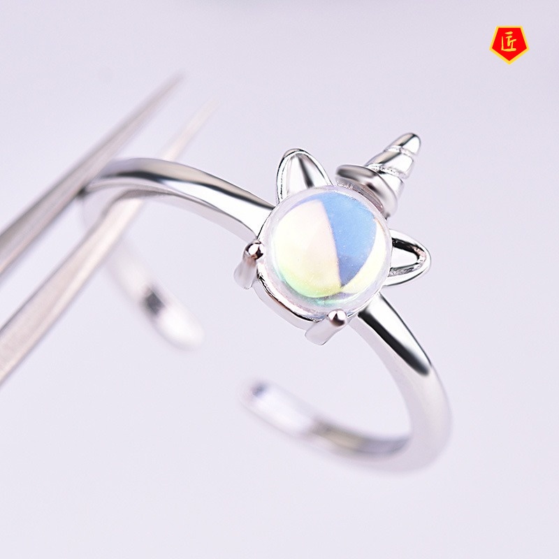 [Ready Stock]Colorful Moonstone Unicorn Ring for Women Korean Simple Personalized