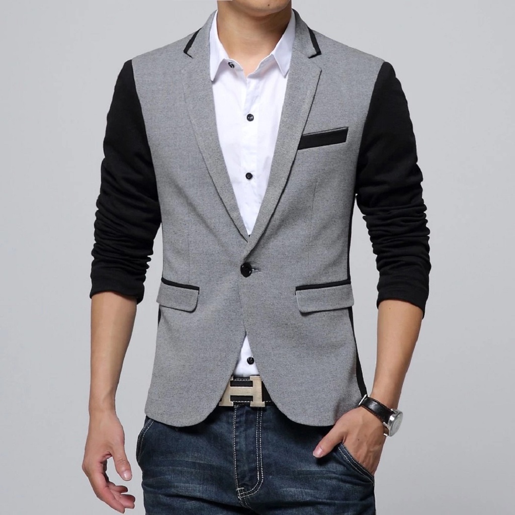 BLAZER HAIKI COMBI GREY SLIMFIT KOREAN STYLE ORIGINAL NIKAYU TWIST - BLAZER SLIMFIT KOMBINASI HAIKI PREMIUM HIGH TWIST ORIGINAL STYLE YOURMENS