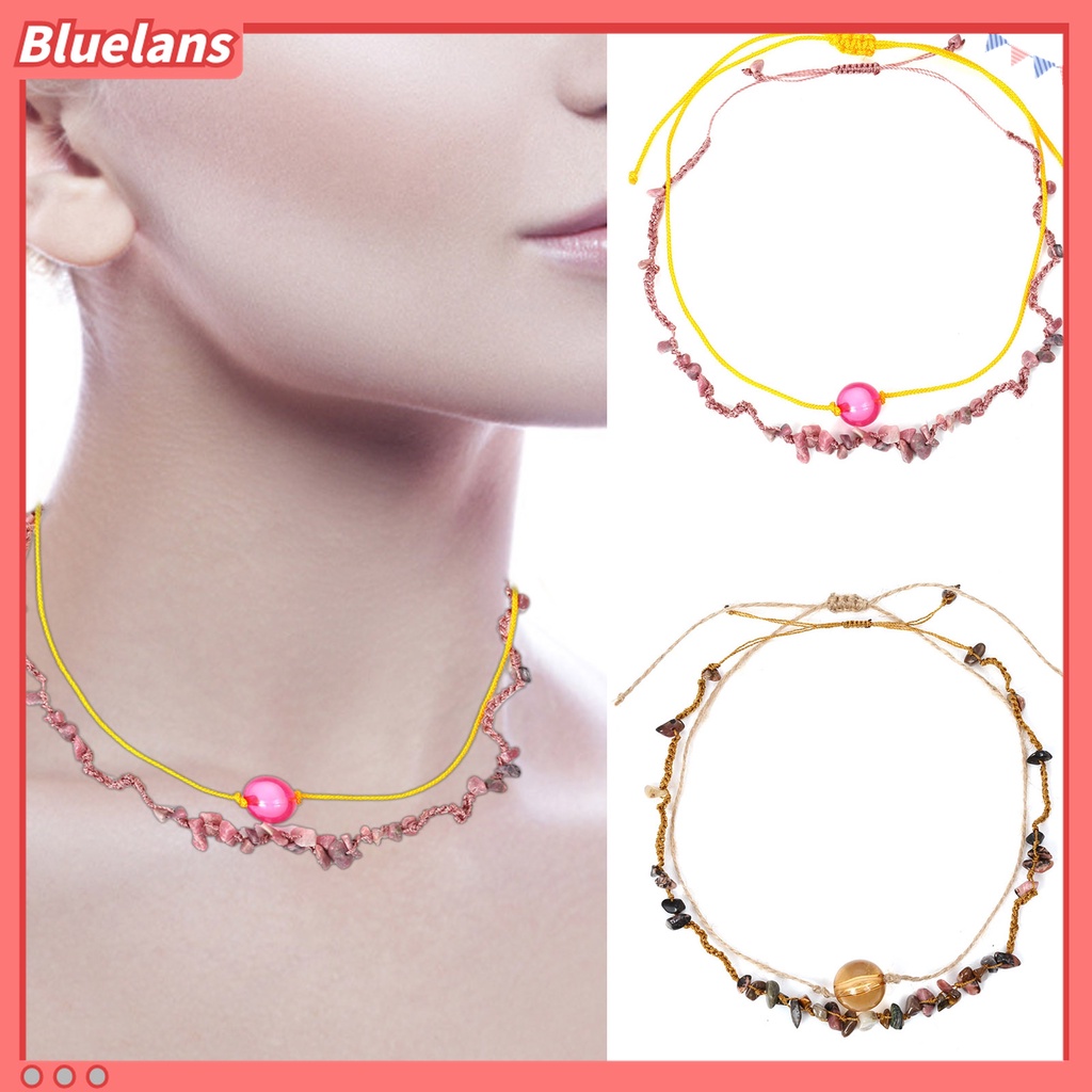 Kalung Liontin Batu Rajutan Tangan Lapisan Ganda Untuk Hadiah Perhiasan Wanita