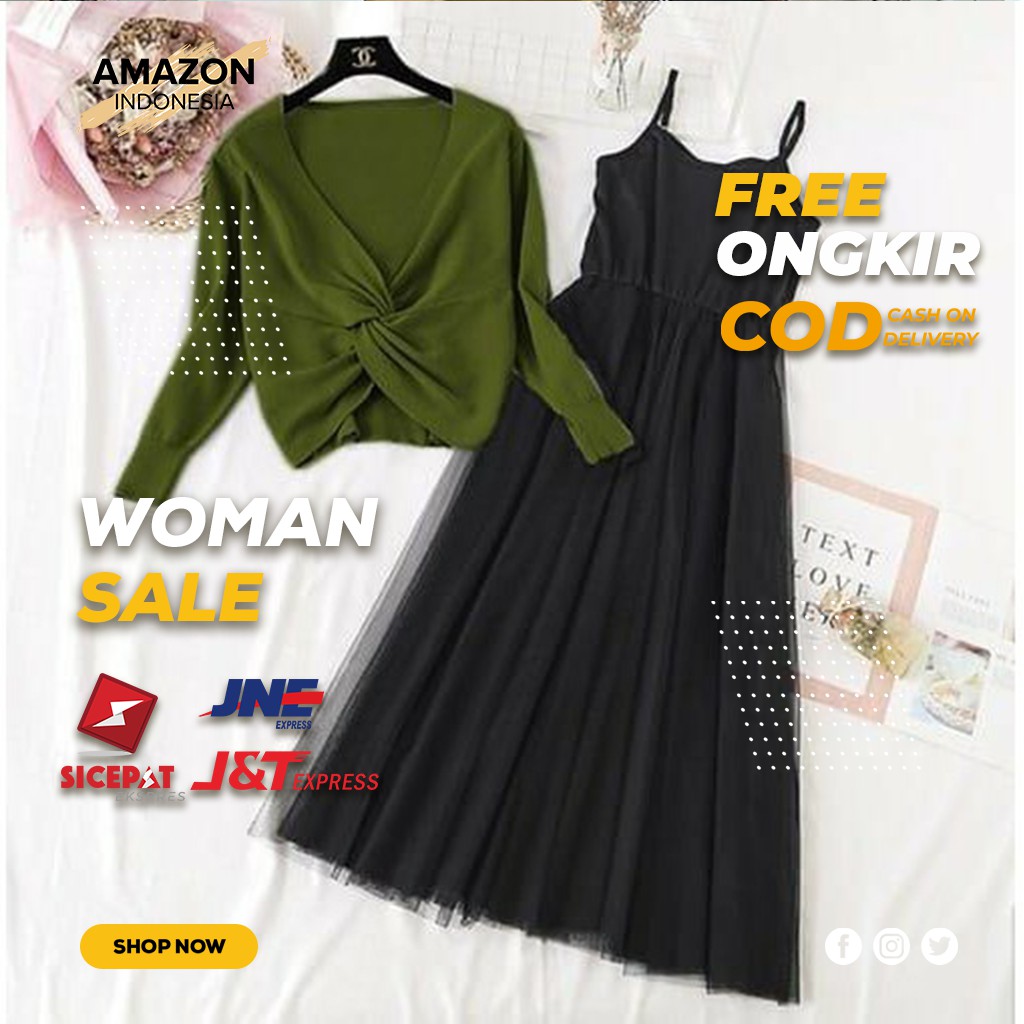 DRESS WANITA SETELAN BAJU CEWEK WARNA ARMY BAHAN BABYTERRY KAOS COMBI TILE DINGIN TEBAL ORI MURAH