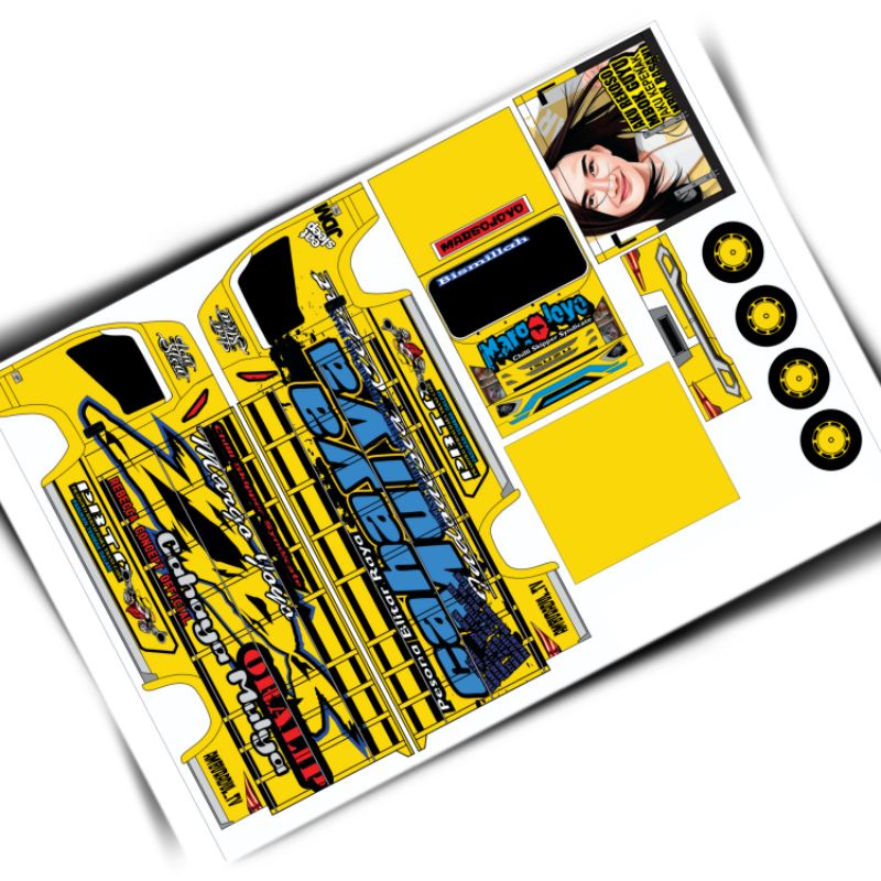 lembaran stiker miniatur truk oleng