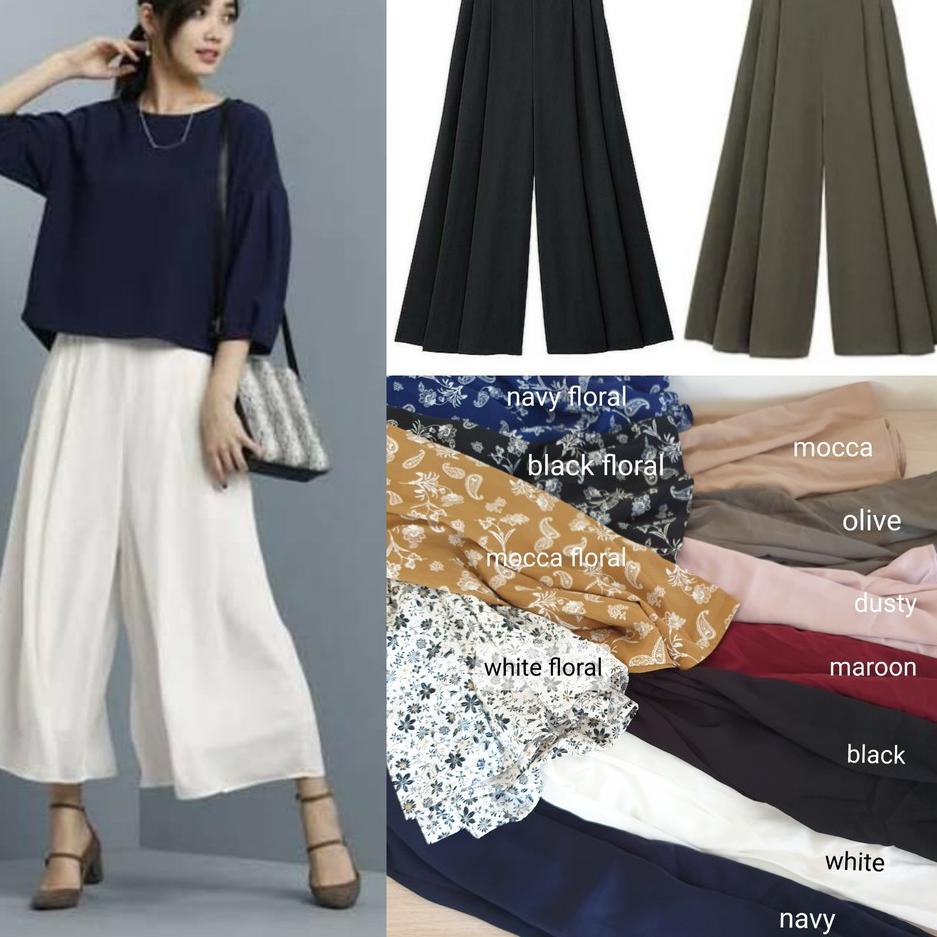 ♡ 1504 - GU UNQ Palazzo Wide Leg Pants | Celana Kulot Uniqlo Panjang ✷
